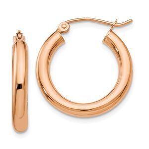 3mm, 14k Rose Gold Polished Round Hoop Earrings, 20mm (3/4 Inch)